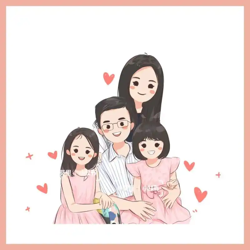 手绘q版可爱头像全家福一家四口 手绘全家福头像,一家3连张.