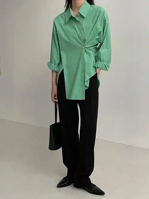 衬衫不规则侧扣衬衫