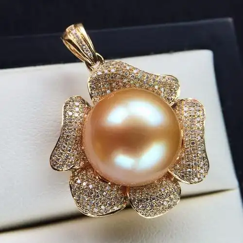 18k金镶天然南洋金珍珠吊坠