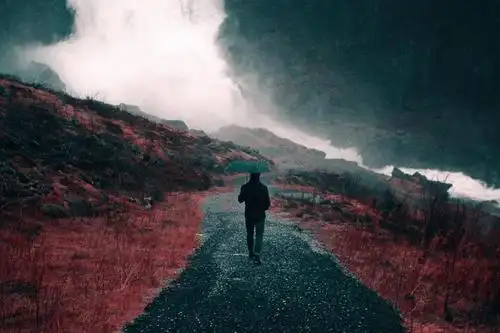 男子孤独人阴影云天空自然伞雨悲伤