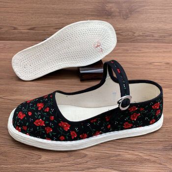 老北京纯手工布鞋春夏一字扣带千层底布鞋女士透气防臭方口布底鞋扣带