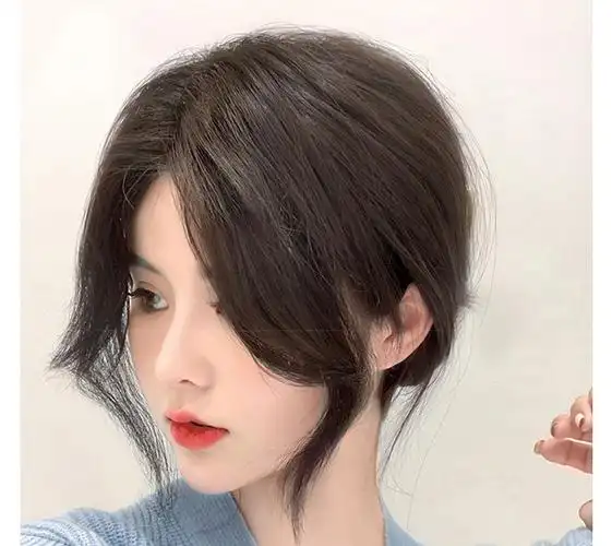 八字刘海假发片自然前额真发法式刘海无痕圆脸假发发片中分假刘海