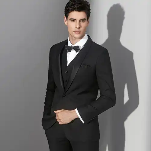 单品推荐: 艾梵之家男士西服套装修身型新郎结婚晚礼服青果领西装黑色