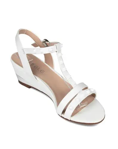 专柜同步白色牛皮纯色简约t字条带坡跟凉鞋