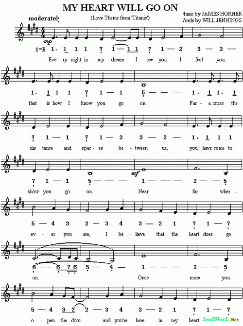 【影视金曲简谱】my heart will go on《泰坦尼克号》titanic主题歌