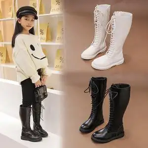 女童靴子2022春秋新款儿童高筒长靴公主长筒高筒皮靴软底马丁靴