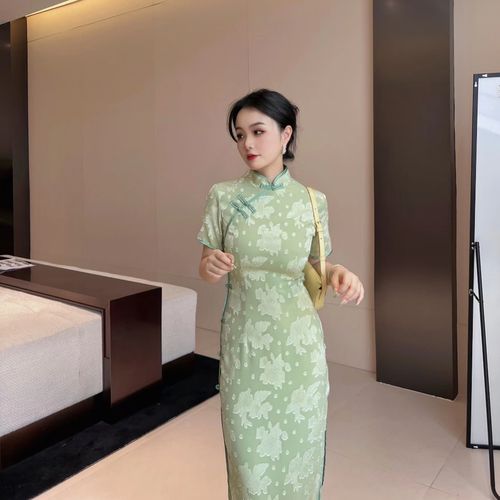 小个收腰气质优雅改良夏改良小个子旗袍素雅提花旗袍