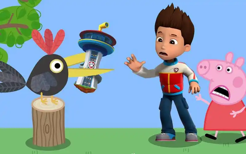 小猪佩奇帮助汪汪队立大功莱德追回被怪鸟带走的基地