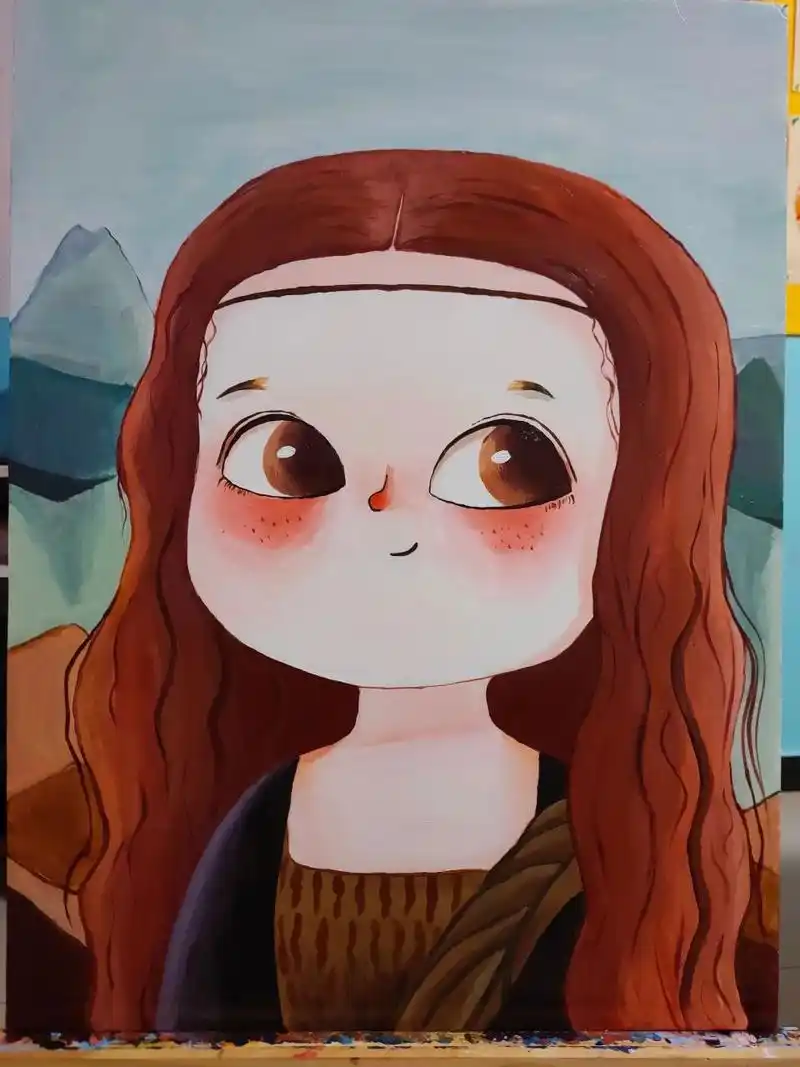 蒙娜丽莎q版 临摹的,存了很久的图片,终于画完了一张.