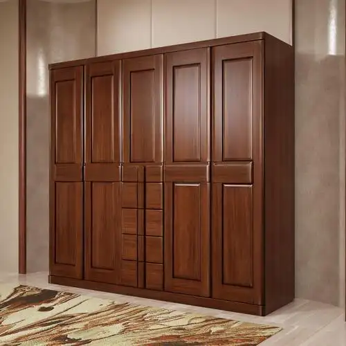 现代中式胡桃楸木实木五门大衣柜