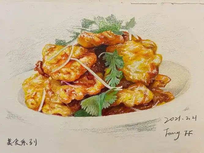 彩铅手绘美食系列之锅包肉