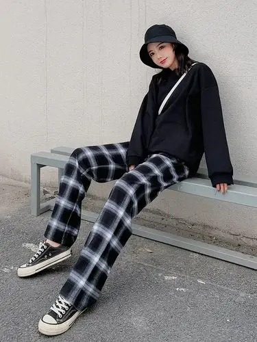 格子时尚长裤子穿搭|格子时尚长裤子搭配|格子时尚长裤子推荐|品牌