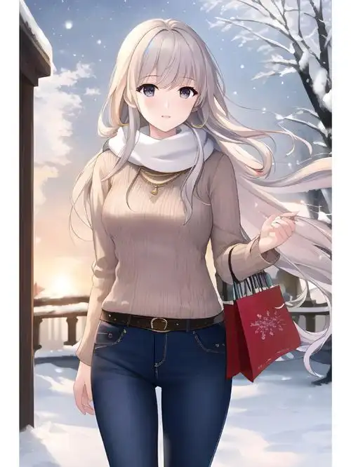 动漫二次元绘画人物冬季毛衣外套女