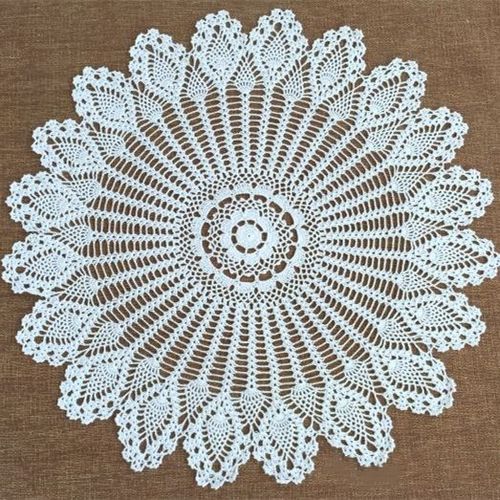 白色晟罔 钩花桌布圆形直径80厘米晟罔