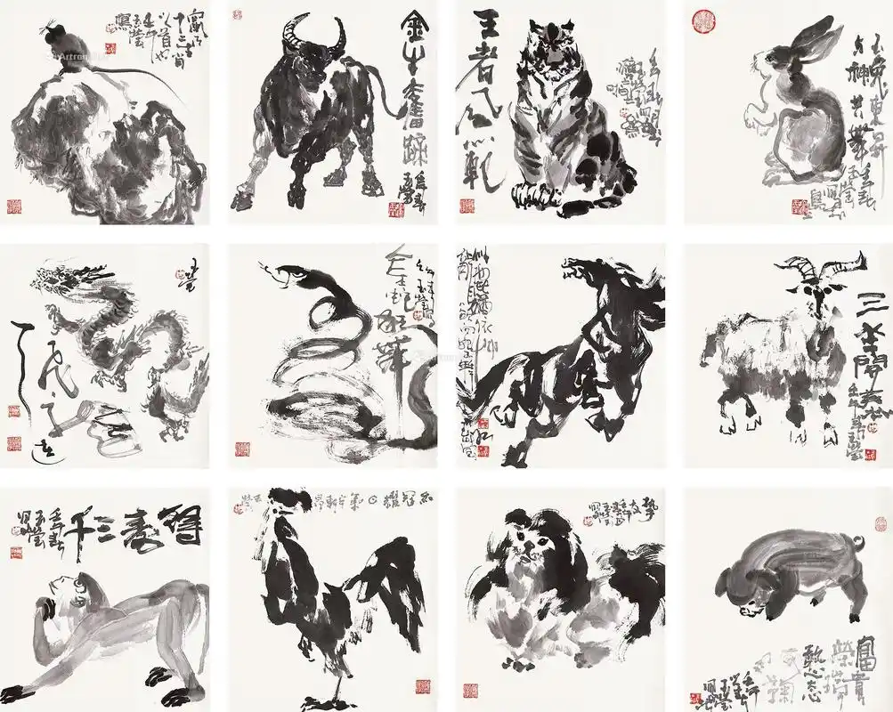 【十二生肖图 镜心 纸本】拍卖品_图片_价格_鉴赏_绘画_雅昌艺术品