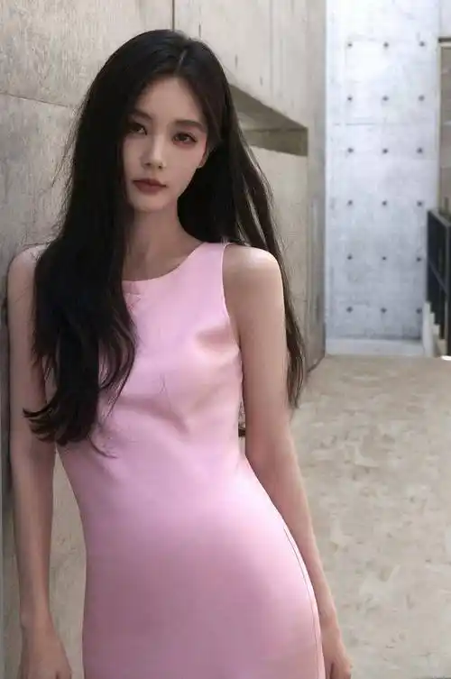 李一桐粉红色连衣裙飘逸长发性感写真_美的_头发_照片