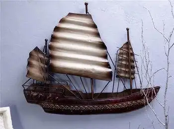 美国imax家居原厂家处理铁制品复古壁挂仿古铁艺帆船壁饰