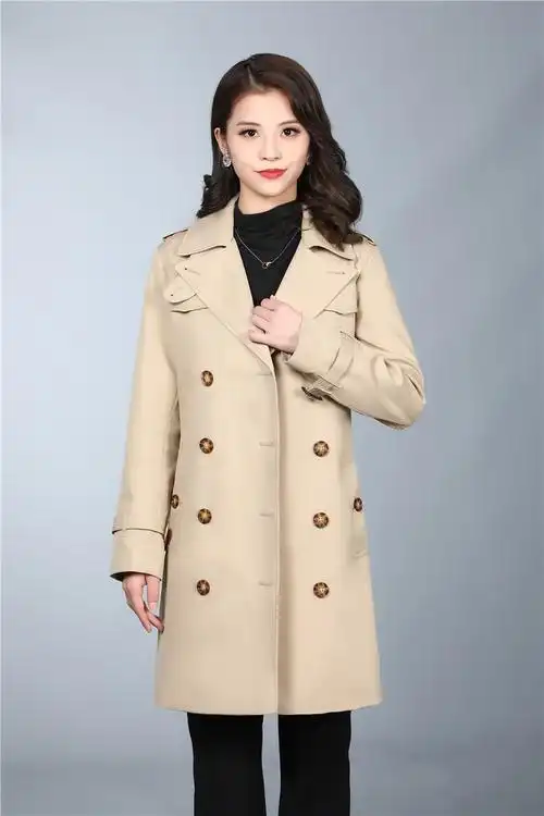 2022年春季高端品牌风衣女士中长款收腰带通勤新款双排扣女装外套
