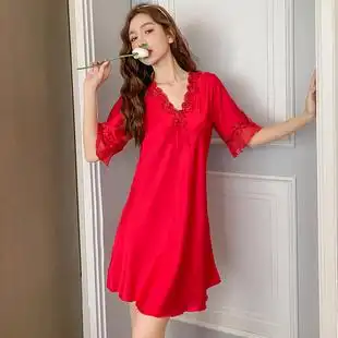 红色结婚性感真丝睡衣女夏