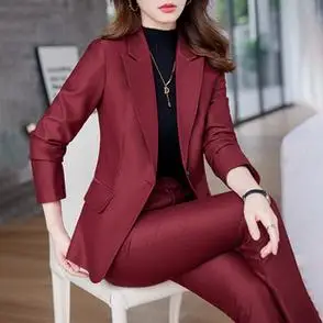套装女2023新款气质女神范西服外套通勤经理职业装正装酒红色西装