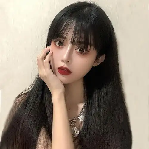 假发女长发自然全头套式黑长直长直发时尚空气刘海新款中长发新式