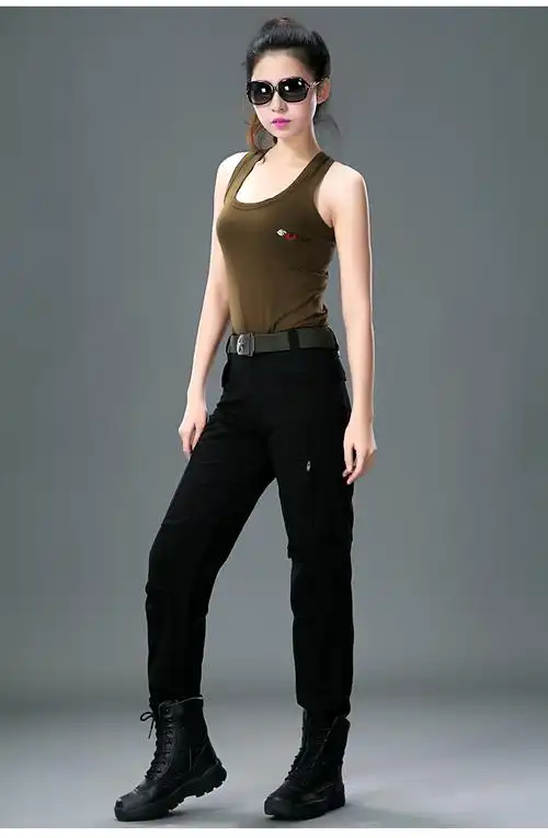 嘟嘟美倍尔 户外登山显瘦海豹多口袋军裤修身休闲裤女军迷工装裤