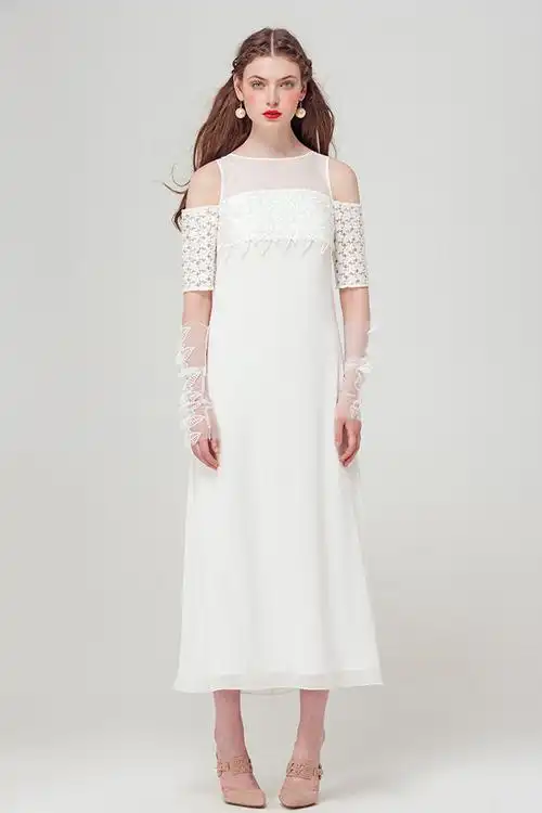 衣阁里拉 夏装透视网纱露肩修身长裙名媛宴会礼服蕾丝连衣裙女