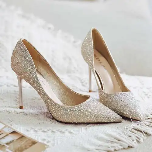 ins2020性感黑色新款鞋子高跟鞋水晶鞋