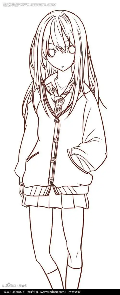 简笔画女孩长发全身