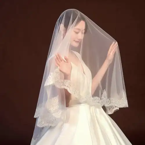 新娘结婚庆头纱 婚纱礼服亮蕾丝头纱 写真拍照旅拍造型纱