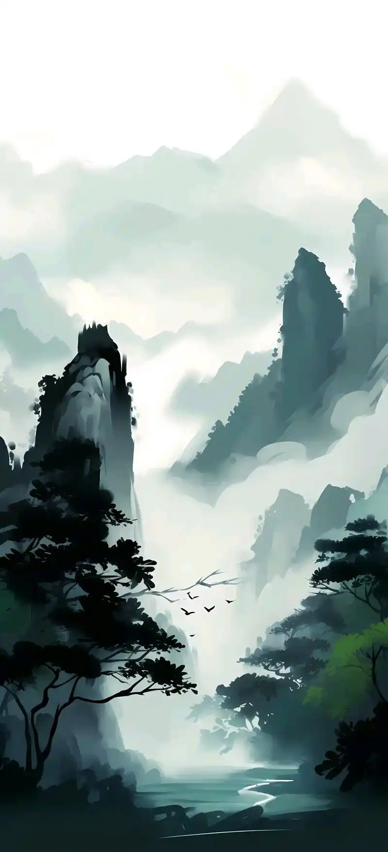 手机壁纸 高清壁纸 国风水墨山水画
