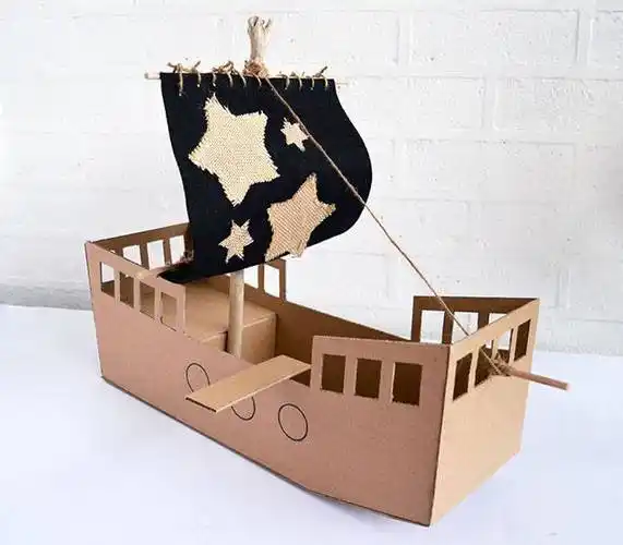 怎么废物利用纸箱纸盒子手工制作海盗船(步骤图解)-月桀手工网