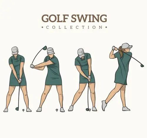 4款彩绘绿衣高尔夫女子动作矢量图_体育运动_懒人图库