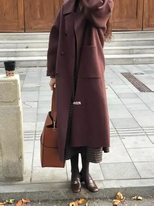 韩系高级感穿搭豆沙色系羊绒大衣