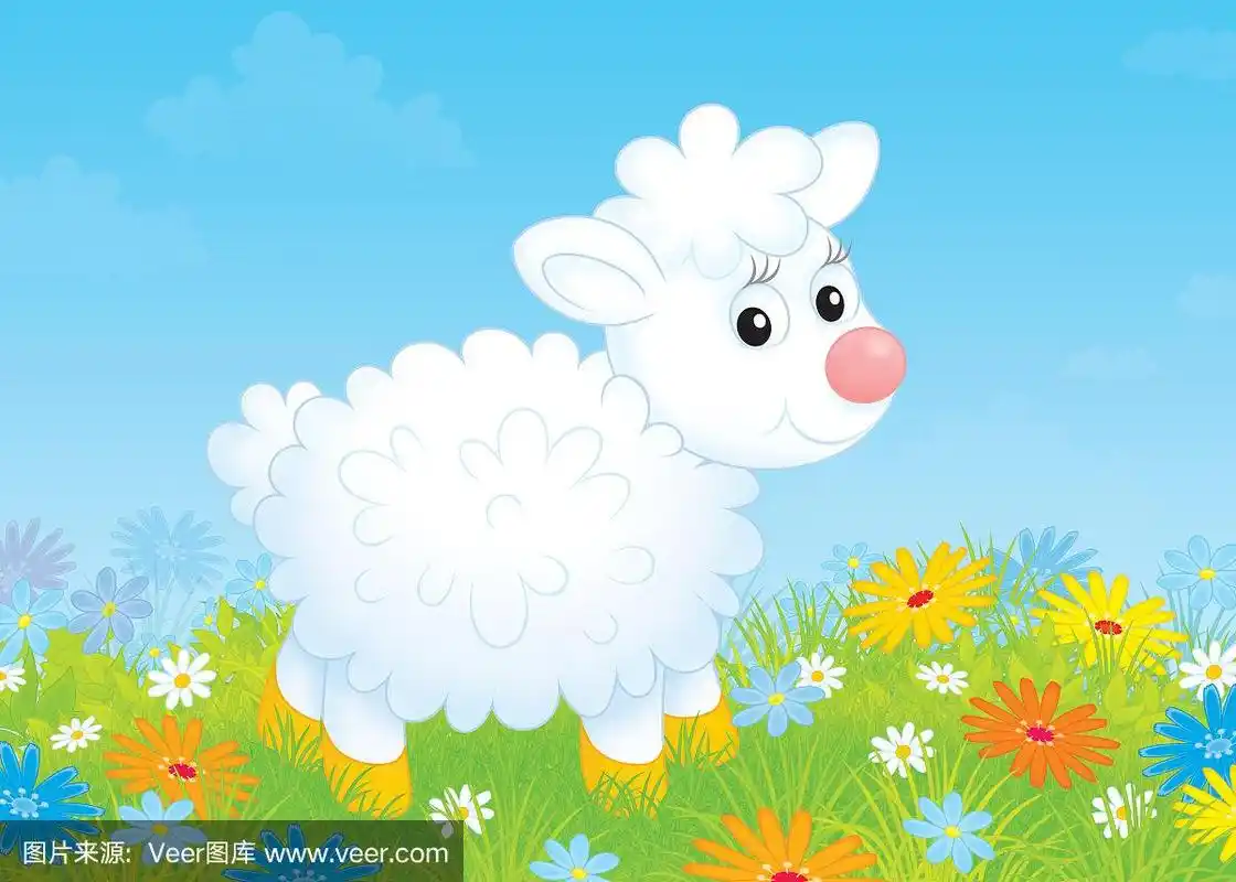 羊羔,自然,绘画插图,草地,水平画幅