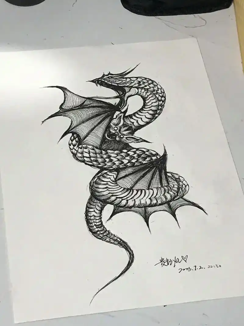 第一次画纹身手稿.#手绘 #纹身手稿 #原创 #日常瞎画 # - 抖音