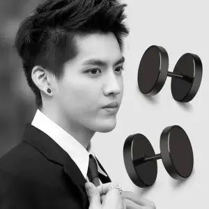 吴亦凡同款嘻哈韩版个性耳钉情侣网红气质哑铃耳环男潮流时尚新款