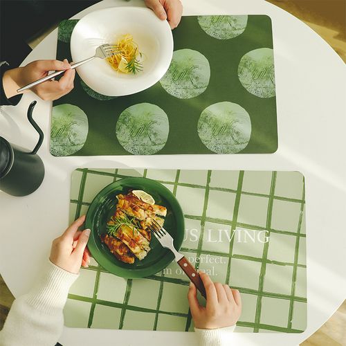 原创小众复古绿色格子百搭餐垫小清新防烫防水防油免洗餐桌保护垫