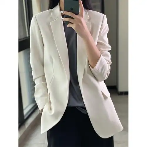 天使之羽2022春秋新款西服上衣欧货职业设计感小众白色西装外套女