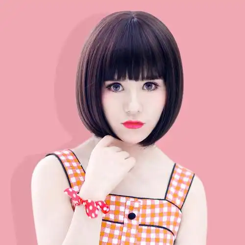 假发短发女帅气齐刘海短发直发真发假发女短发波波头bobo头