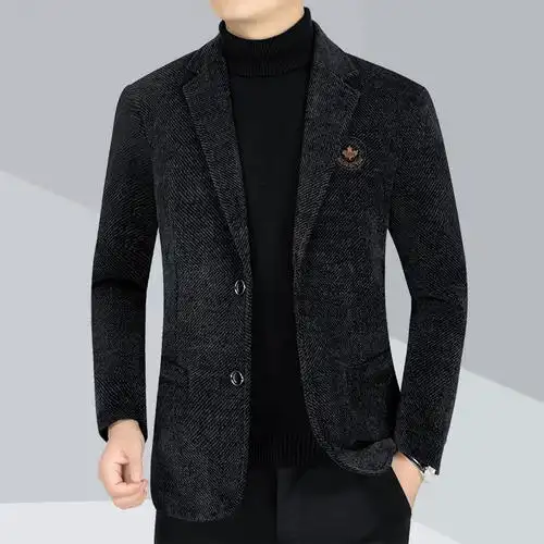 代发2024春秋新款中年男士雪尼尔西装外套休闲单西装男上衣西服男