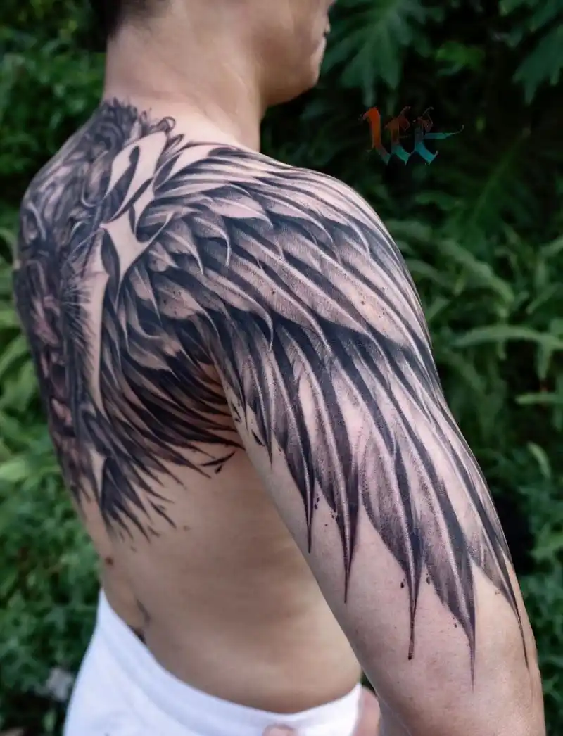 91【如虎添翼】天使与恶魔 91这是第22个翅膀纹身作品 91作品分