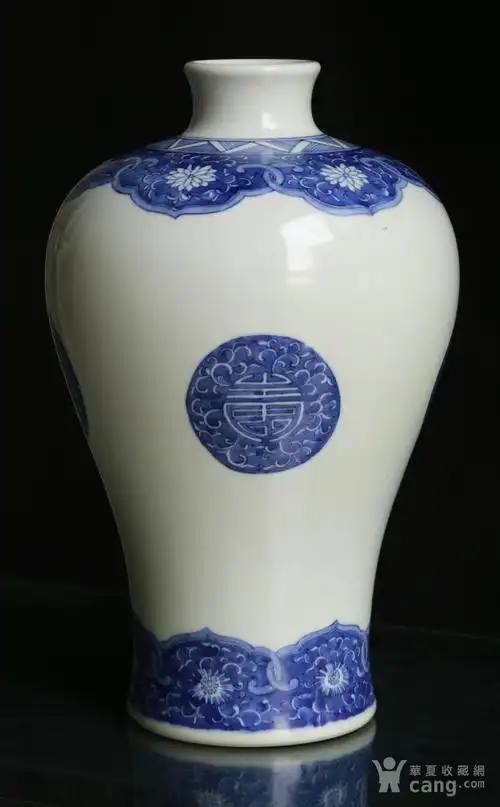 议价 清康熙官窑 青花团寿纹 梅瓶一对 精品