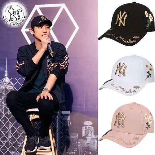 省15元 韩国正品mlb帽子 小蜜蜂刺花洋基队ny棒球帽男女帽鸭舌帽情侣