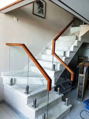 不锈钢拉丝钛金扶手,玻璃楼梯护栏,玻璃楼梯栏杆,轻奢风格护栏