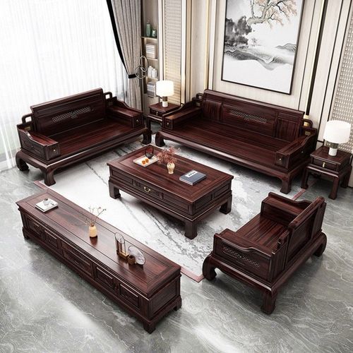 实木沙发组合乌金木茶几电视柜冬夏两用别墅仿古典新中式客厅家具