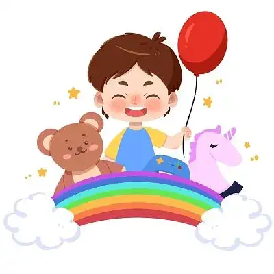 儿童节卡通可爱男孩拿气球