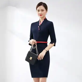 空姐制服职业连衣裙七分袖南航空乘售楼部处工装工作服夏装女崇韵定制