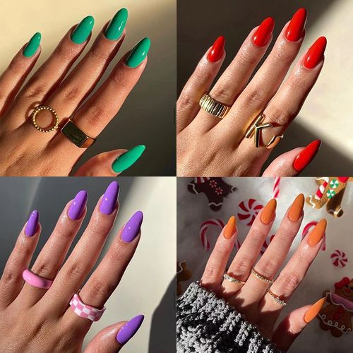 欧美甜酷尖头美甲穿戴甲中长款ins风纯色可拆卸假指甲贴片成品甲