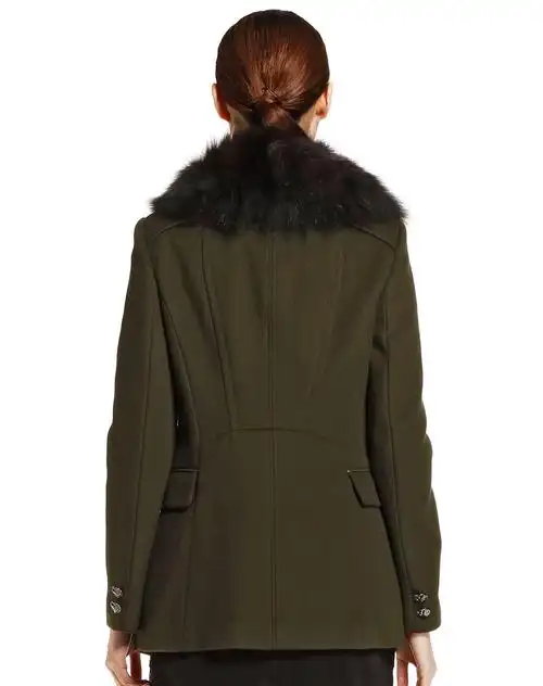 深墨绿色大方双排扣长袖大衣